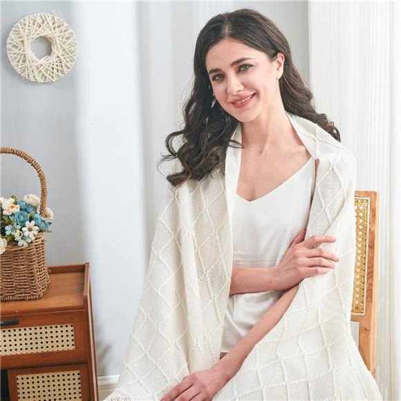 Knitted Throw Blankets for Couch and Bed, Soft Cozy Knit Blanket with Tassel - Picture 3 of 6